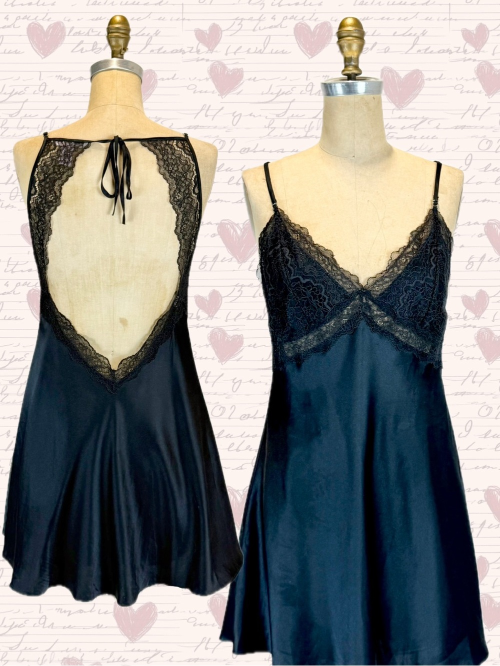 Victorias Secret black lace negligee slip dress nightgown backless lingerie M